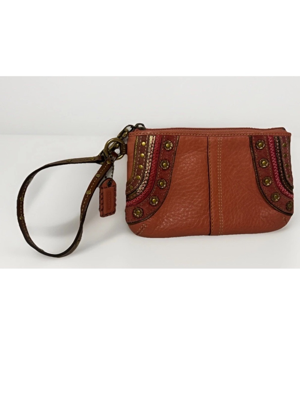 Vintage Coach Rose Pink Studded Pebbled Leather Wristlet